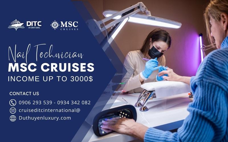 Thợ nail làm việc trên tàu du lịch msc, nail technician on cruise ship, ditc